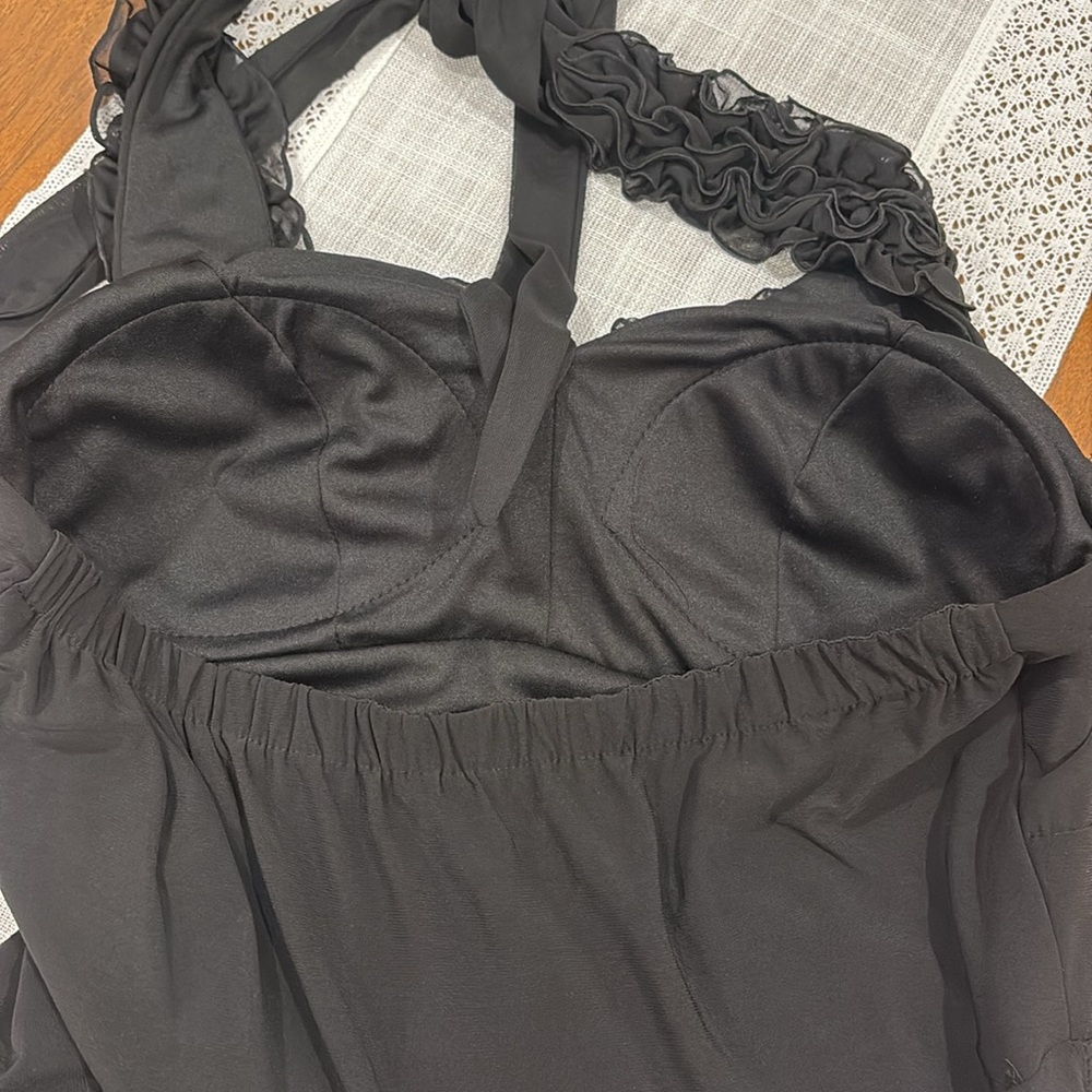 Vintage Onyx Night Ruffle Neckline Halter Dress - Picture 3 of 7